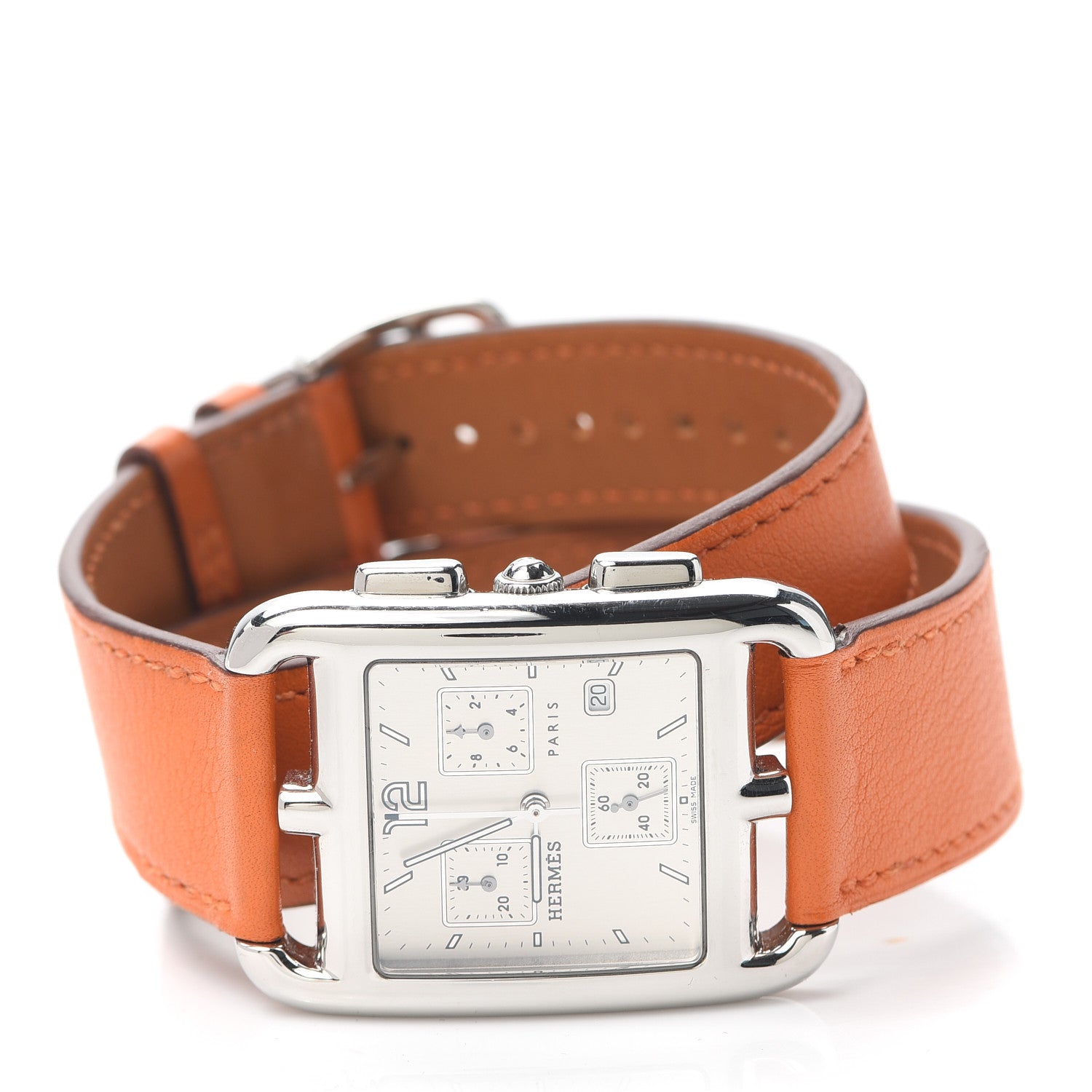 Hermes Stainless Steel Swift 31mm Cape Cod Double Tour Chrono Quartz Watch Orange 2 of 5