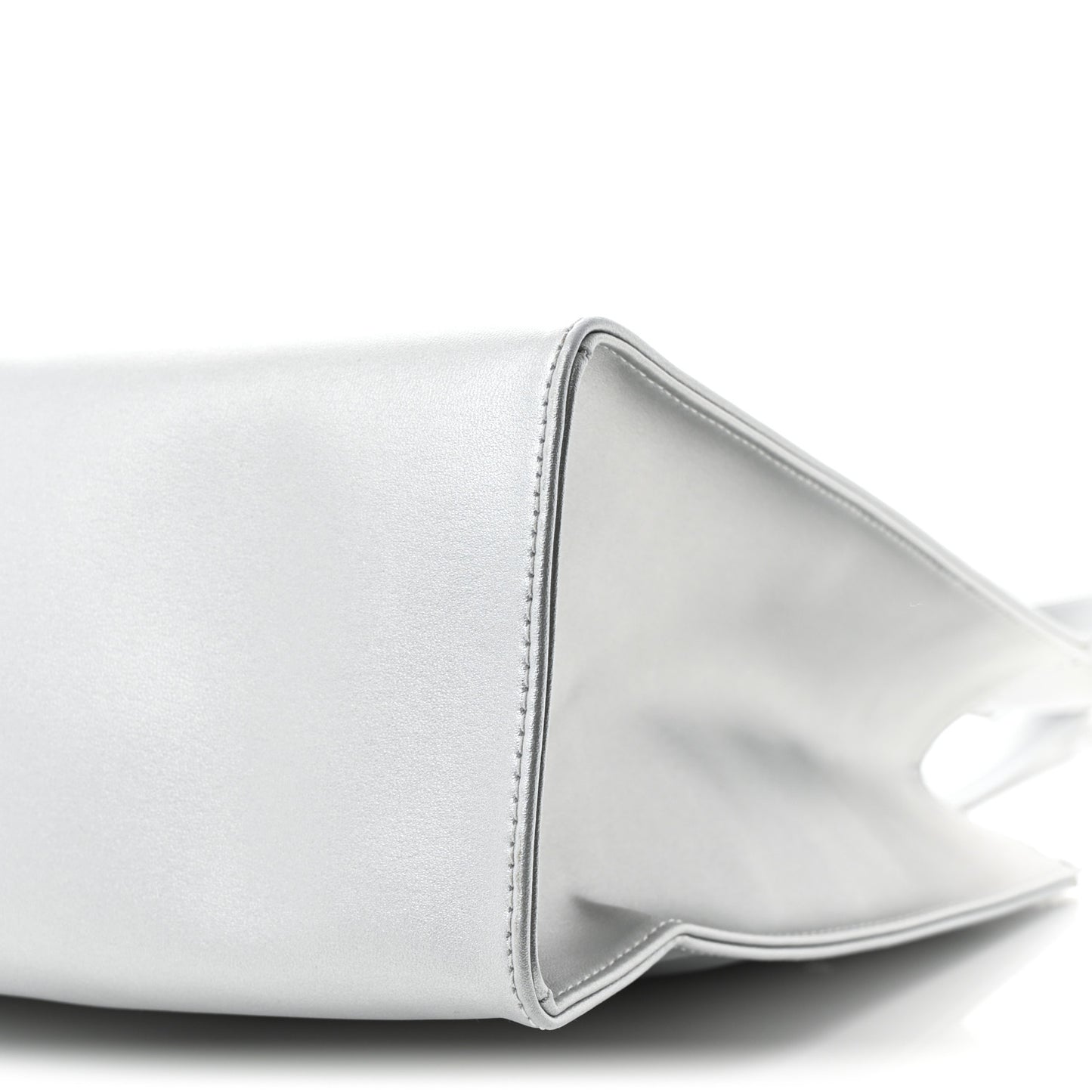 Metallic Vegan Leather Medium Shopping Bag Silver