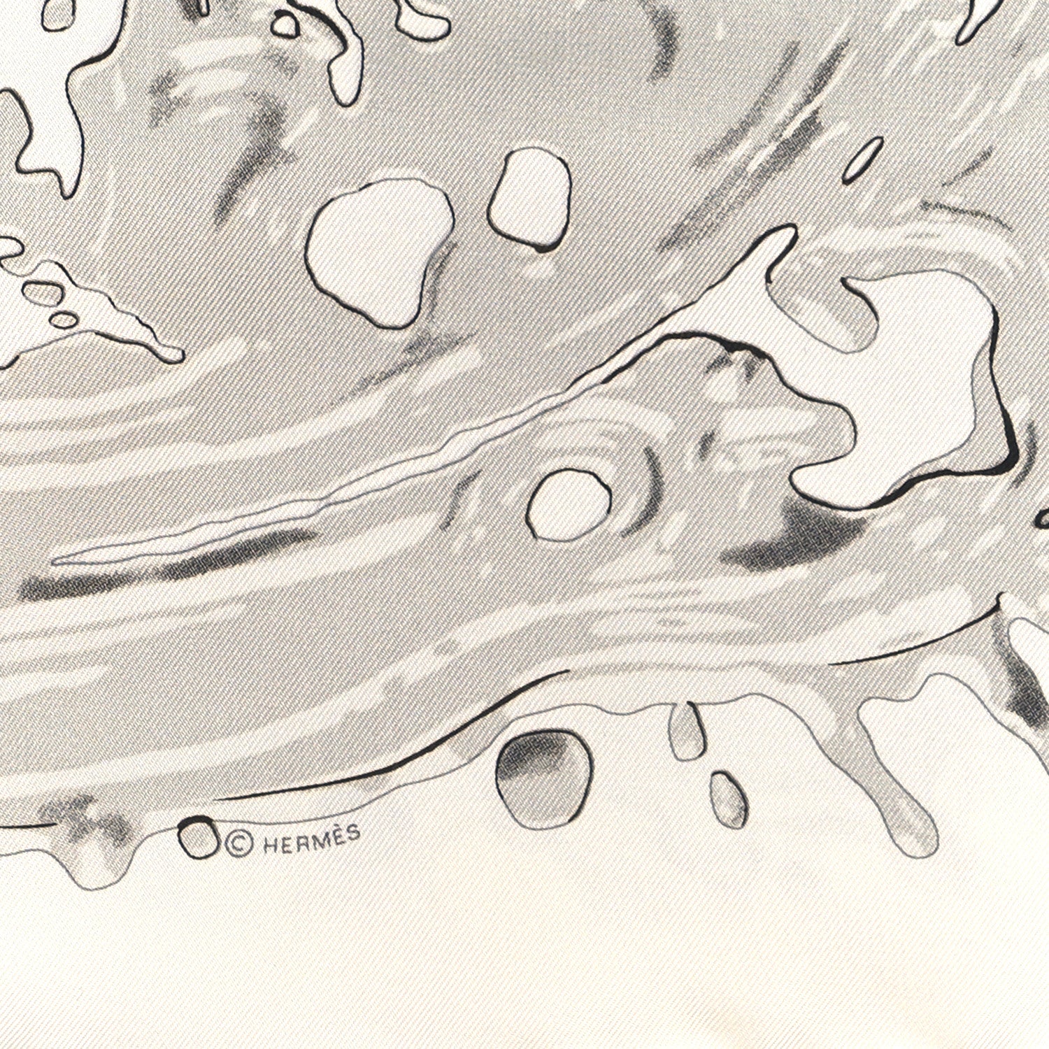 Hermes Silk Peinture Fraiche Pocket Square White Gris Perle 4 of 5