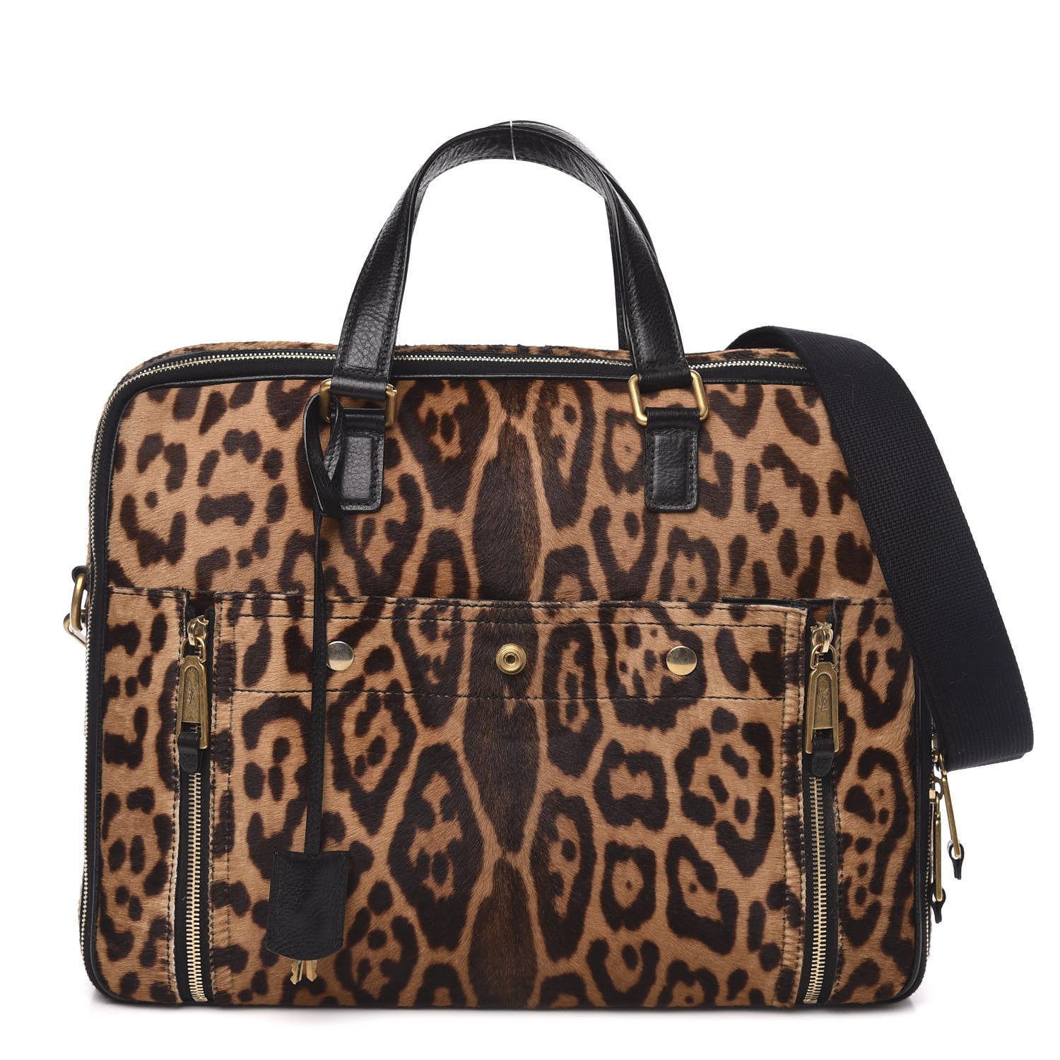 Saint Laurent Calfskin Leopard Print Pony Hair Briefcase Black 1 of 10
