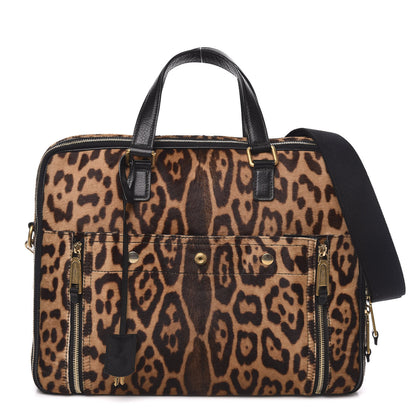Saint Laurent Calfskin Leopard Print Pony Hair Briefcase Black 1 of 10