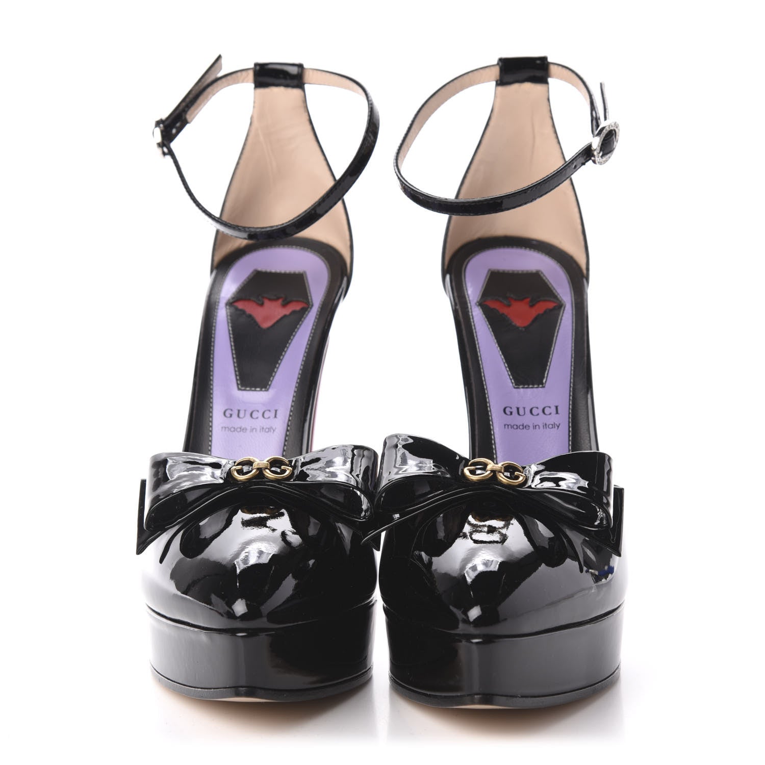 Gucci Patent Crystal GG Bow Sadie Spike Ankle Strap d'Orsay Platform High Heel Pumps 38.5 Black 2 of 8