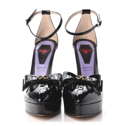 Gucci Patent Crystal GG Bow Sadie Spike Ankle Strap d'Orsay Platform High Heel Pumps 38.5 Black 2 of 8