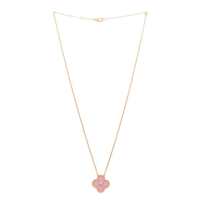 Van Cleef & Arpels 18K Rose Gold Diamond Pink Porcelain Vintage Alhambra Pendant Necklace 3 of 6