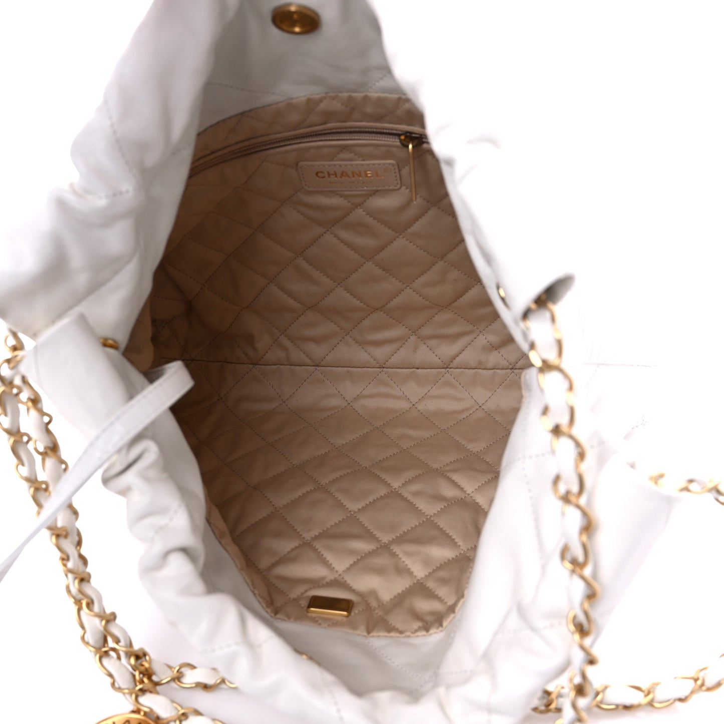 Shiny Calfskin Quilted Small Chanel 22 White