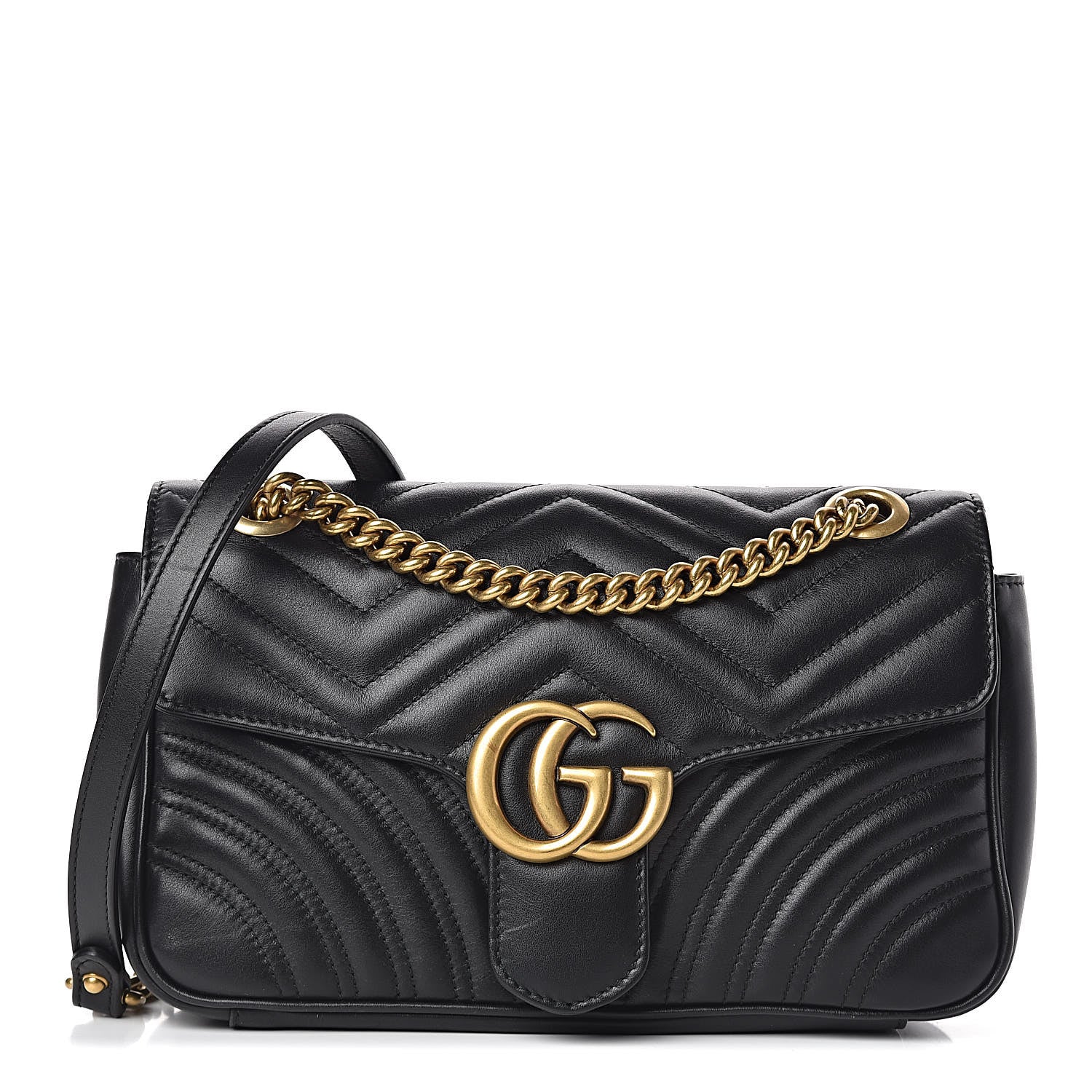 Gucci Calfskin Matelasse Small GG Marmont Shoulder Bag Black 1 of 12