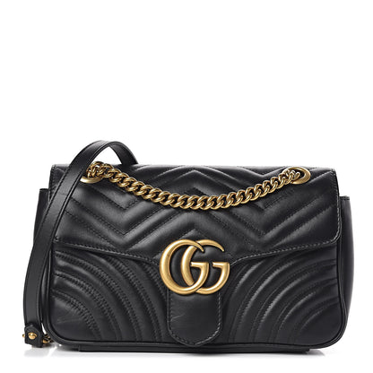 Gucci Calfskin Matelasse Small GG Marmont Shoulder Bag Black 1 of 12