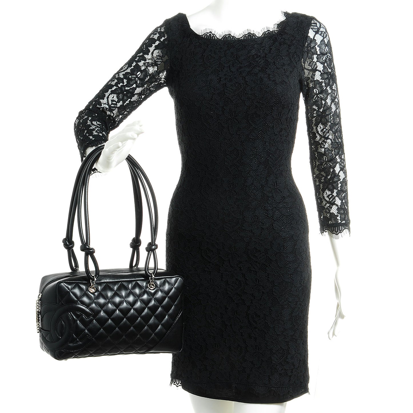 Calfskin Quilted Large Cambon Bowler Black