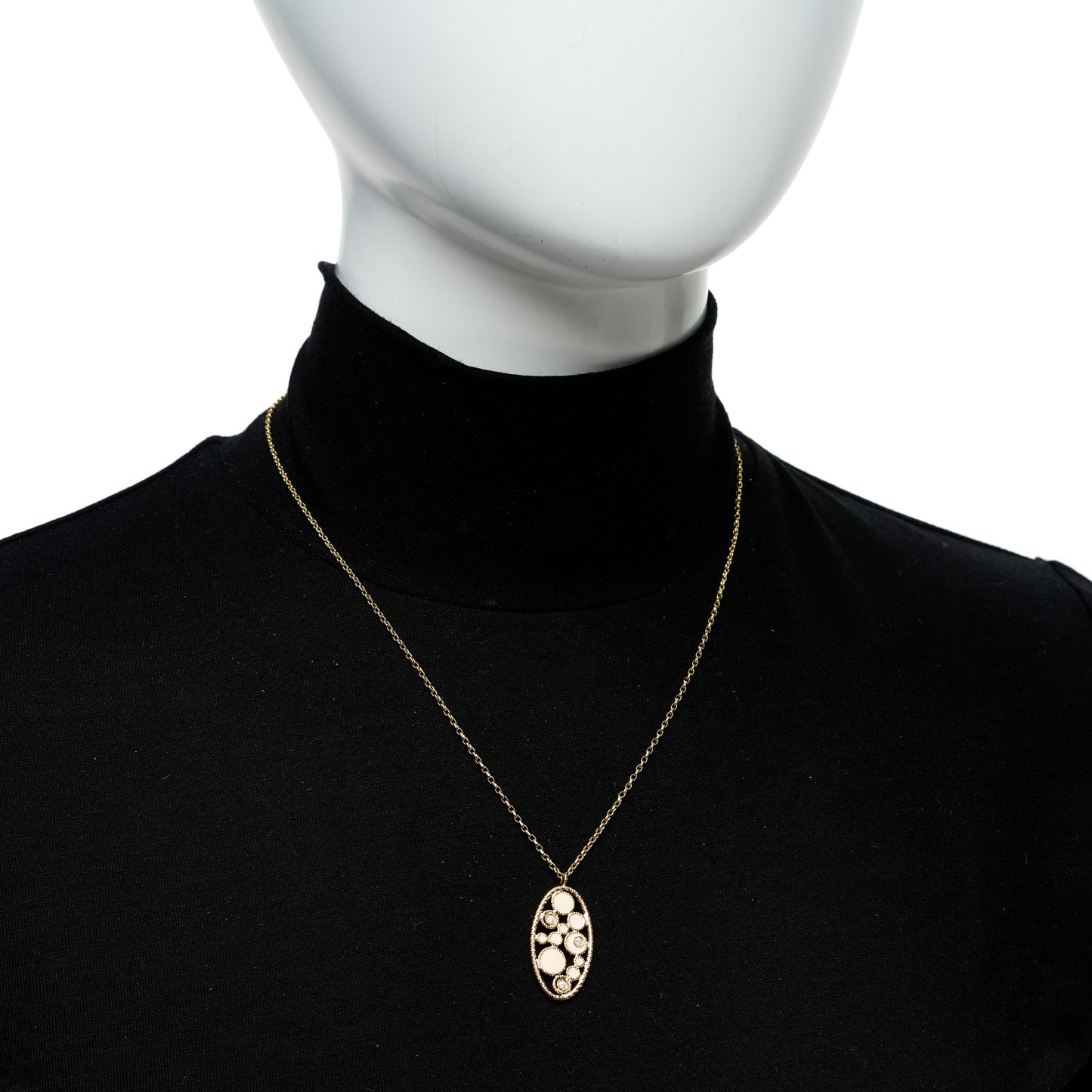 18K Yellow Gold Diamond Enamel Bollicine Pendant Necklace White