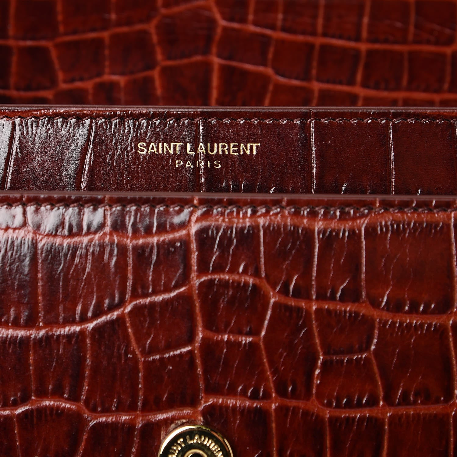 Saint Laurent Calfskin Crocodile Embossed Medium Monogram Sunset Amber 6 of 7