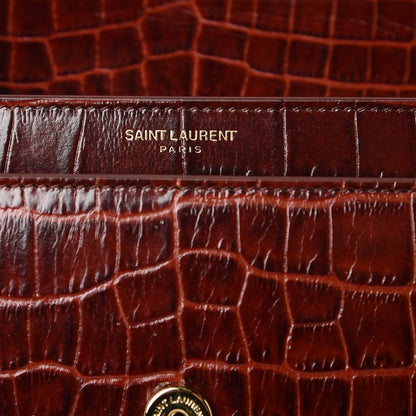Saint Laurent Calfskin Crocodile Embossed Medium Monogram Sunset Amber 6 of 7