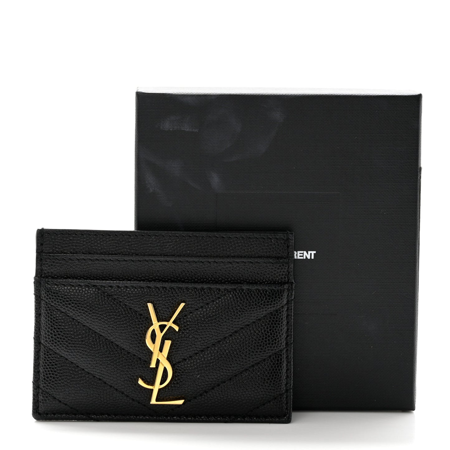 Grain De Poudre Matelasse Chevron Monogram Credit Card Case Black