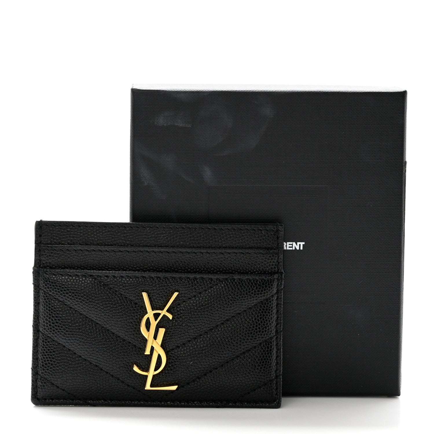 Saint Laurent Grain De Poudre Matelasse Chevron Monogram Credit Card Case Black 8 of 8