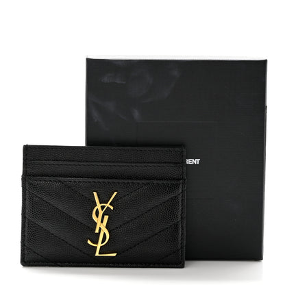 Saint Laurent Grain De Poudre Matelasse Chevron Monogram Credit Card Case Black 8 of 8