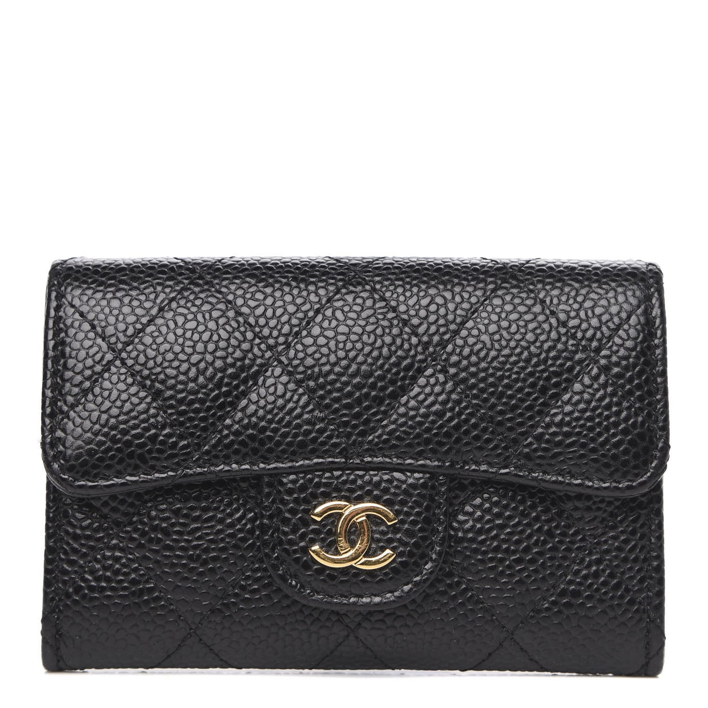 Caviar Quilted Flap Card Holder Black