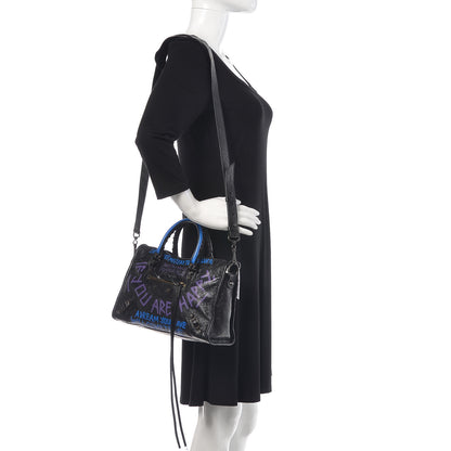 Balenciaga Agneau Arena Graffiti All Over Classic Hardware S City Black Bleu Violet 2 of 9