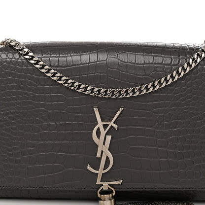 Saint Laurent Calfskin Crocodile Embossed Medium Classic Monogram Kate Tassel Satchel Storm 8 of 10
