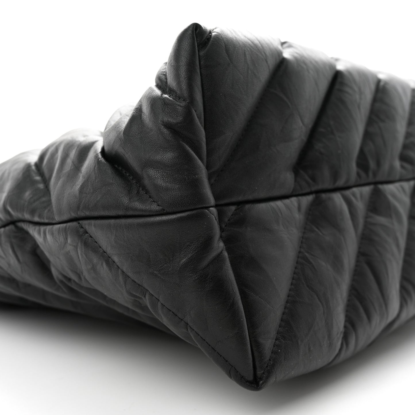Crushed Calfskin Quilted Matte Black Hardware Large Crush Carry All Tote Bag Black