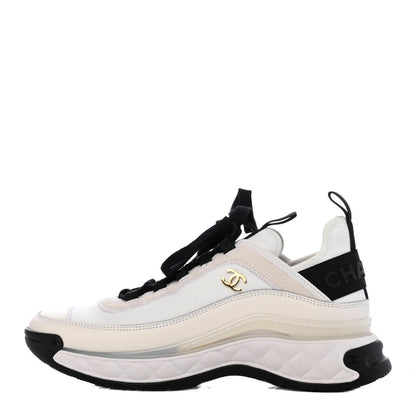 Chanel Velvet Calfskin Mixed Fibers CC Sneakers 38 Ivory Black 1 of 4