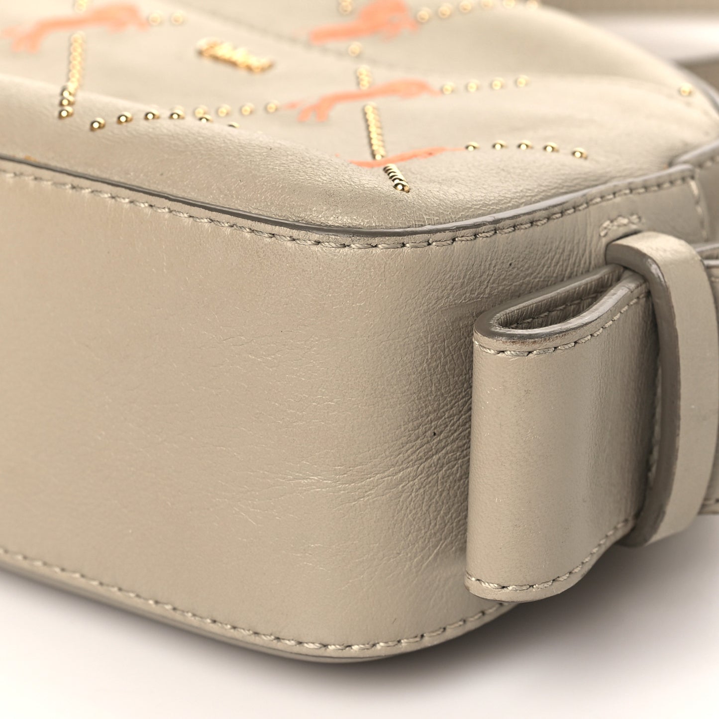 Smooth Calfskin Little Horses Embroidered Shoulder Bag Pastel Grey
