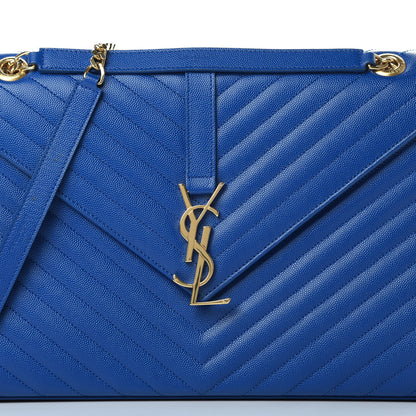 Saint Laurent Grain De Poudre Matelasse Chevron Large Monogram Satchel Blue Majorelle 8 of 10