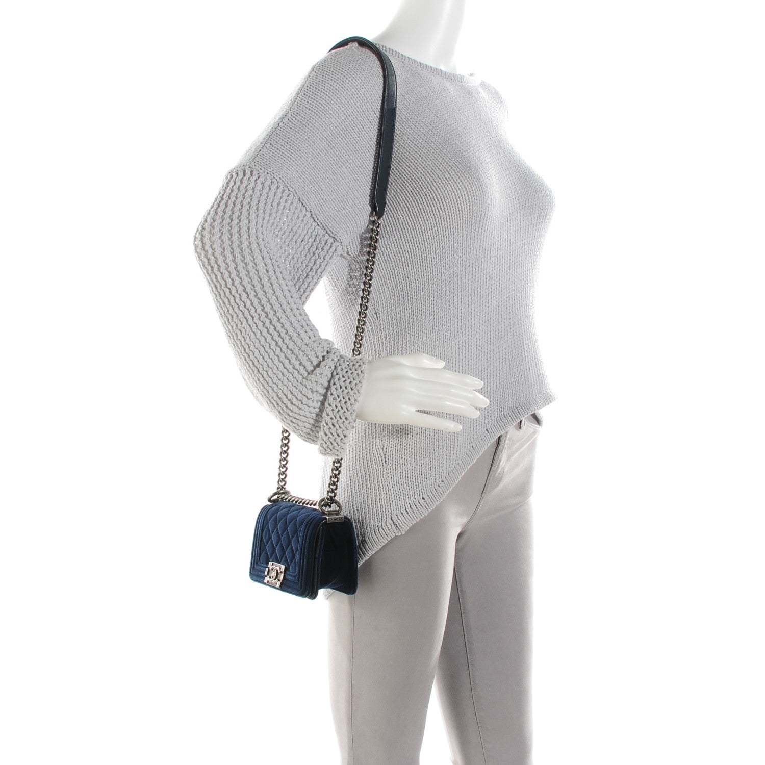 Chanel Velvet Quilted Mini Boy Flap Navy 2 of 8