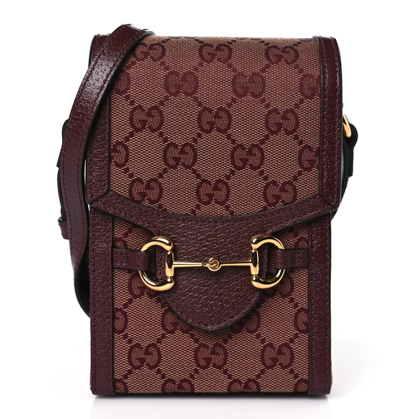 Monogram Textured Dollar Calfskin Mini Horsebit 1955 Crossbody Bag Sahara Rubino Chardonnay