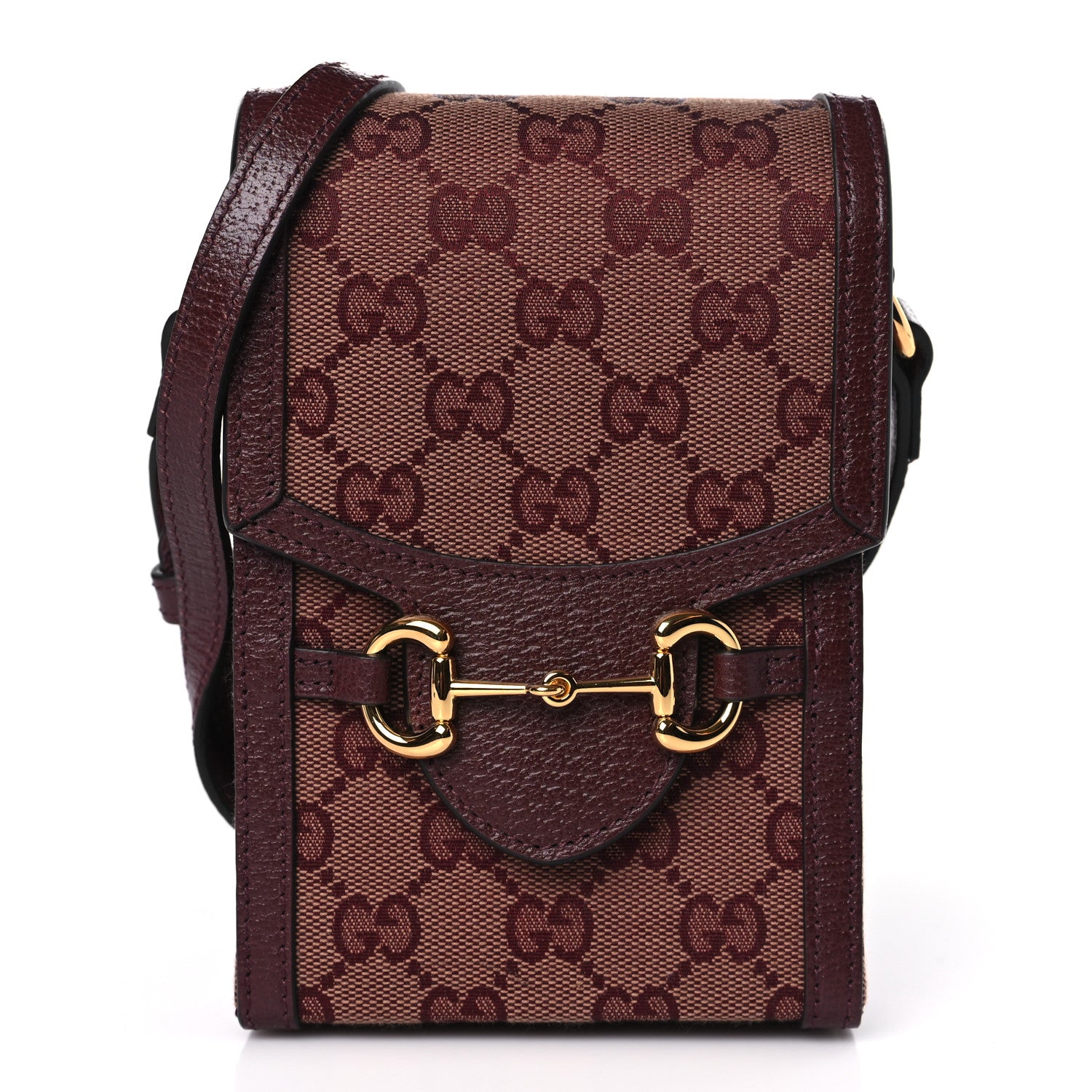 Gucci Monogram Textured Dollar Calfskin Mini Horsebit 1955 Crossbody Bag Sahara Rubino Chardonnay 1 of 10