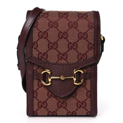 Gucci Monogram Textured Dollar Calfskin Mini Horsebit 1955 Crossbody Bag Sahara Rubino Chardonnay 1 of 10