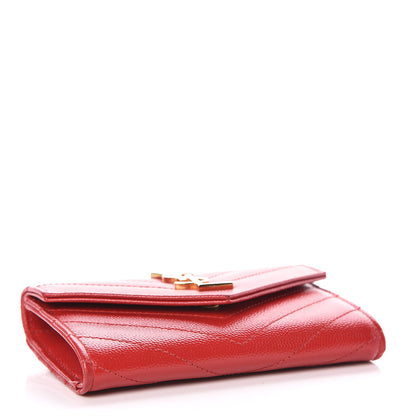 Saint Laurent Grain De Poudre Matelasse Chevron Small Monogram Envelope Wallet Rouge Eros 4 of 8
