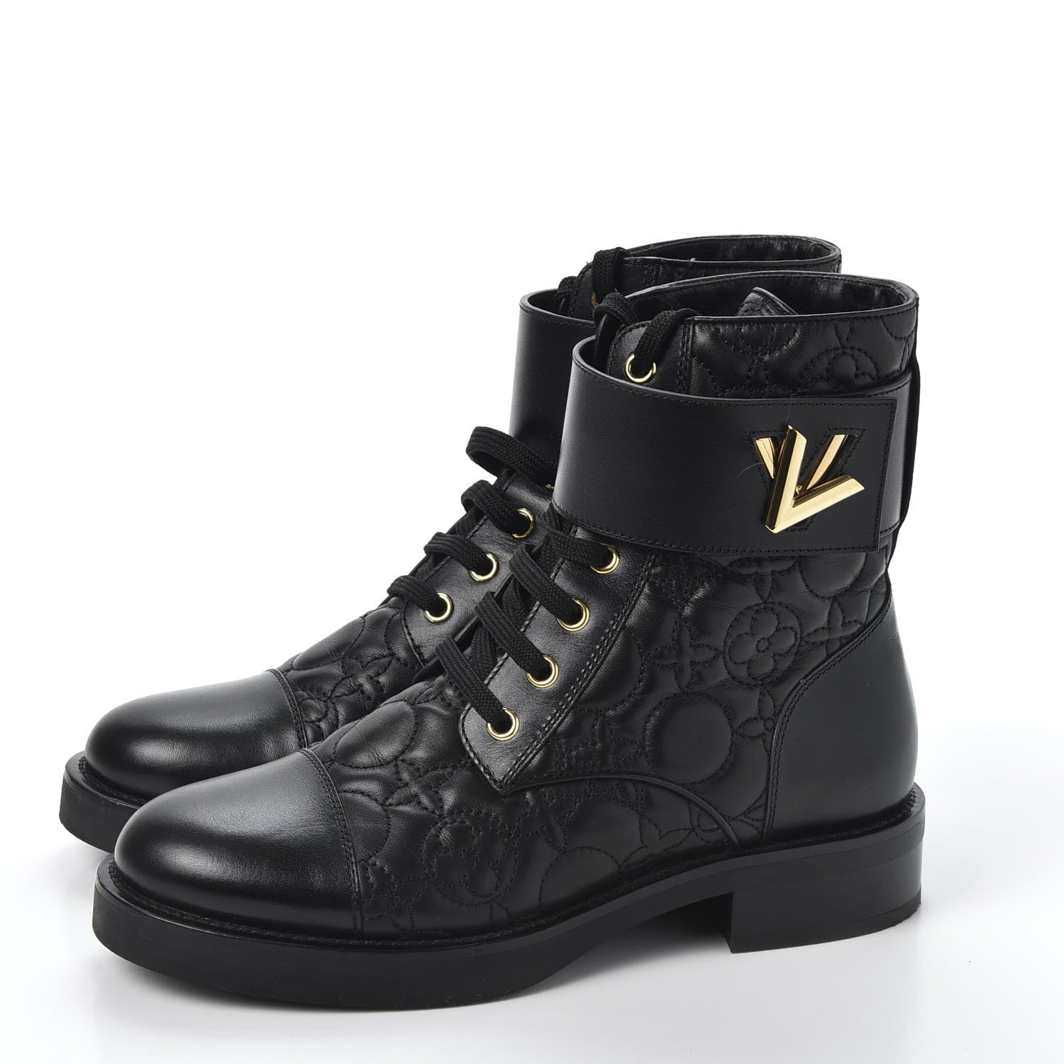 Louis Vuitton Calfskin Embossed Wonderland Ranger Boots 36.5 Black 3 of 11