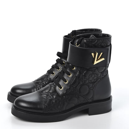 Louis Vuitton Calfskin Embossed Wonderland Ranger Boots 36.5 Black 3 of 11