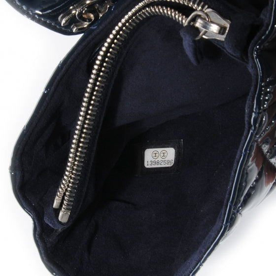 Patent Quilted Mini Phone Holder Clutch Dark Blue