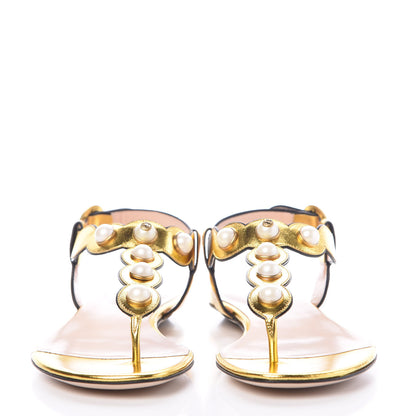 Gucci Metallic Nappa Willow Pearl Thong Sandals 39.5 Gold 2 of 8