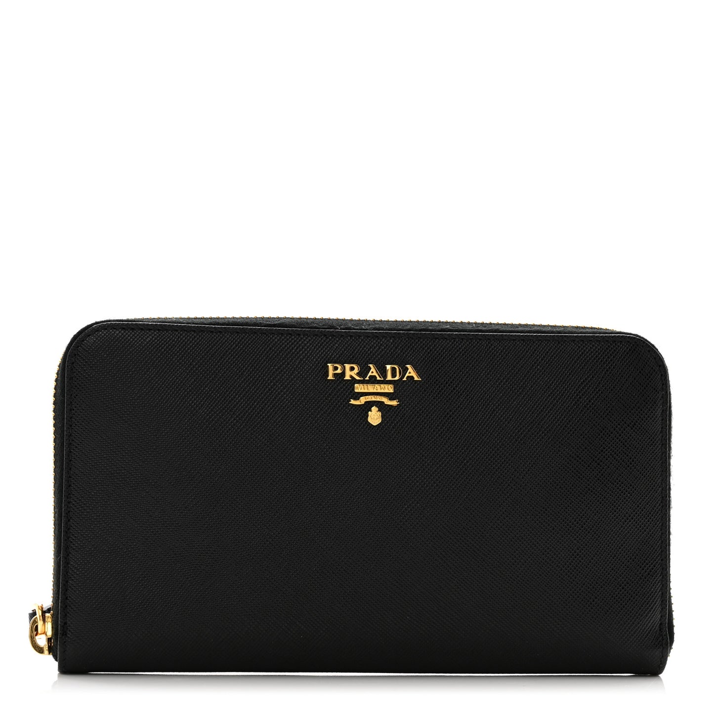 Saffiano Metal Zip Around Wallet Black