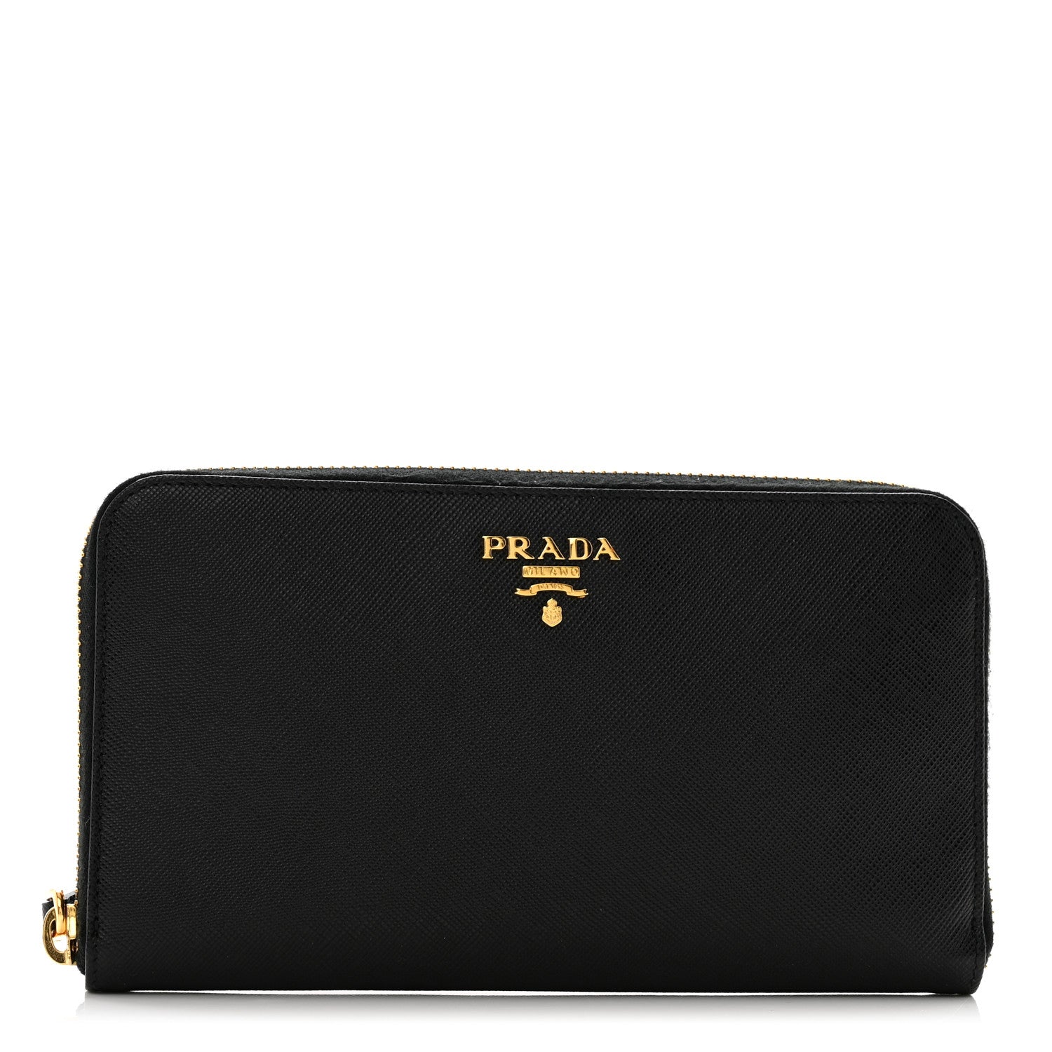 Prada Saffiano Metal Zip Around Wallet Black 1 of 10