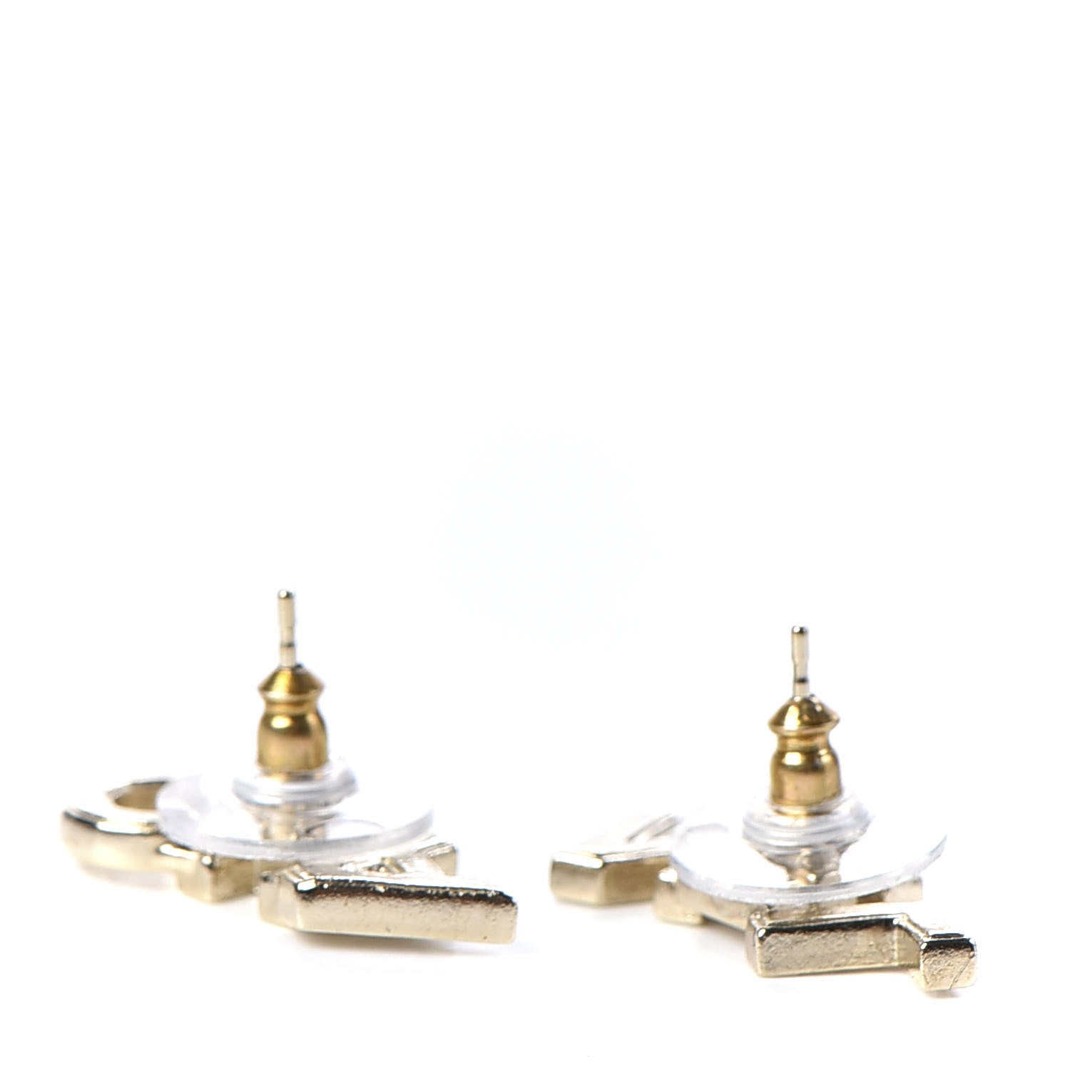 Chanel Crystal Pearl Signature Stud Earrings Gold 3 of 5