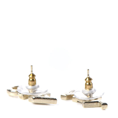 Chanel Crystal Pearl Signature Stud Earrings Gold 3 of 5