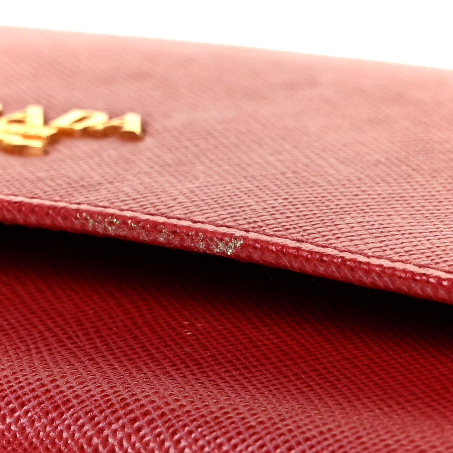 Prada Saffiano Metal Oro Chain Wallet Fuoco 9 of 10