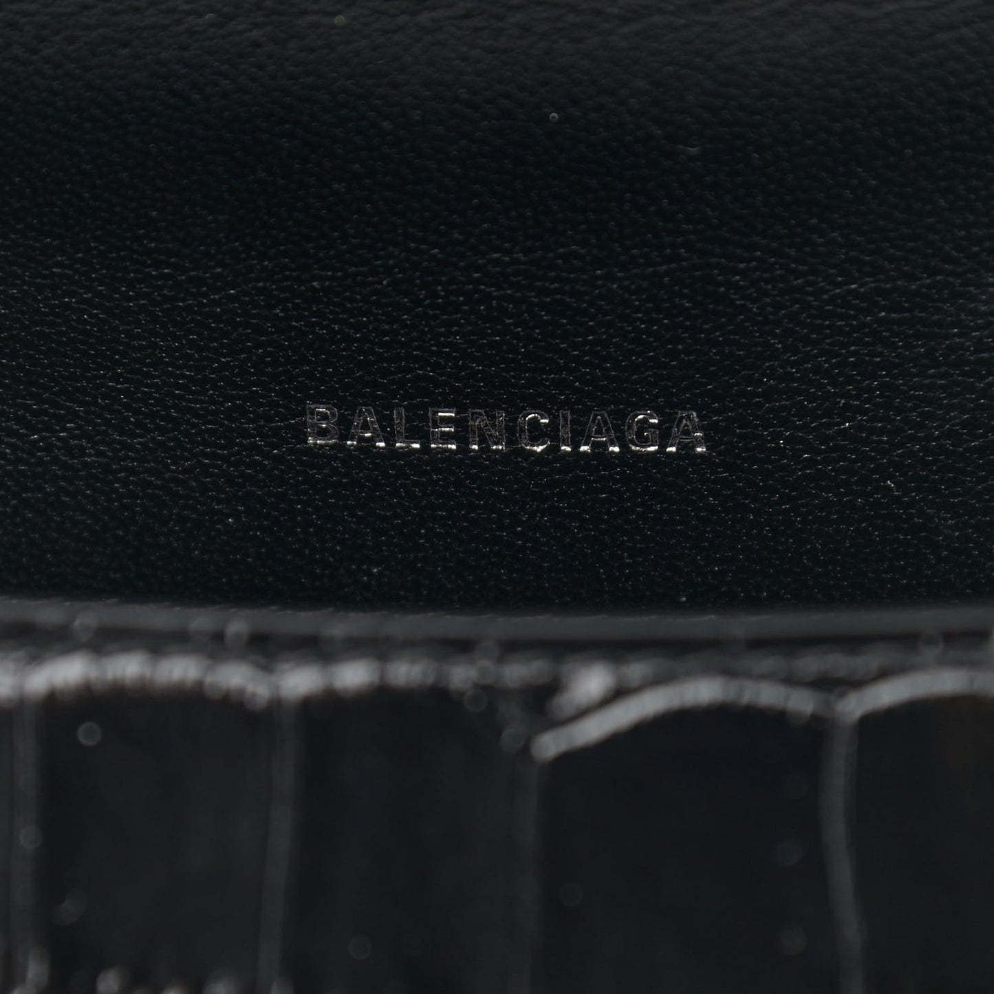 Shiny Calfskin Monochrome Crocodile Embossed Small Hourglass Top Handle Bag Black