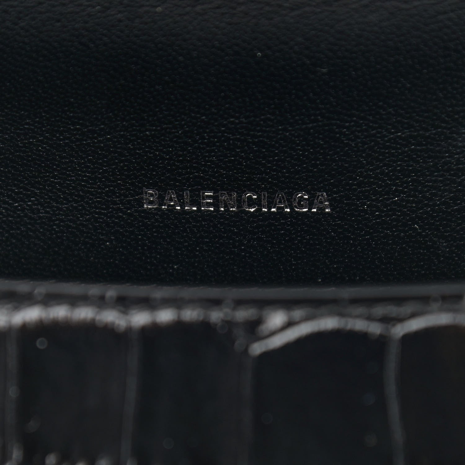 Balenciaga Shiny Calfskin Monochrome Crocodile Embossed Small Hourglass Top Handle Bag Black 6 of 8
