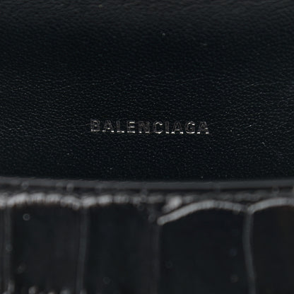 Balenciaga Shiny Calfskin Monochrome Crocodile Embossed Small Hourglass Top Handle Bag Black 6 of 8