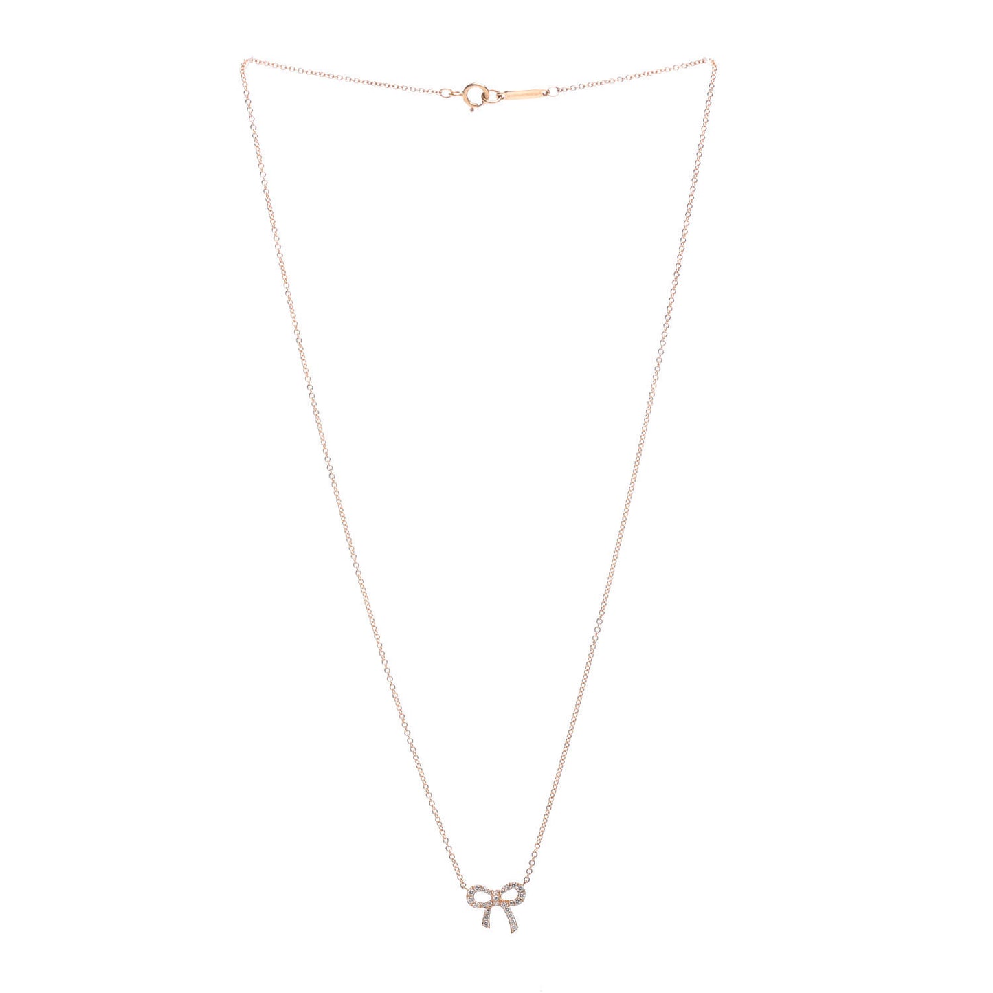 18K Rose Gold Diamond Mini Bow Pendant Necklace