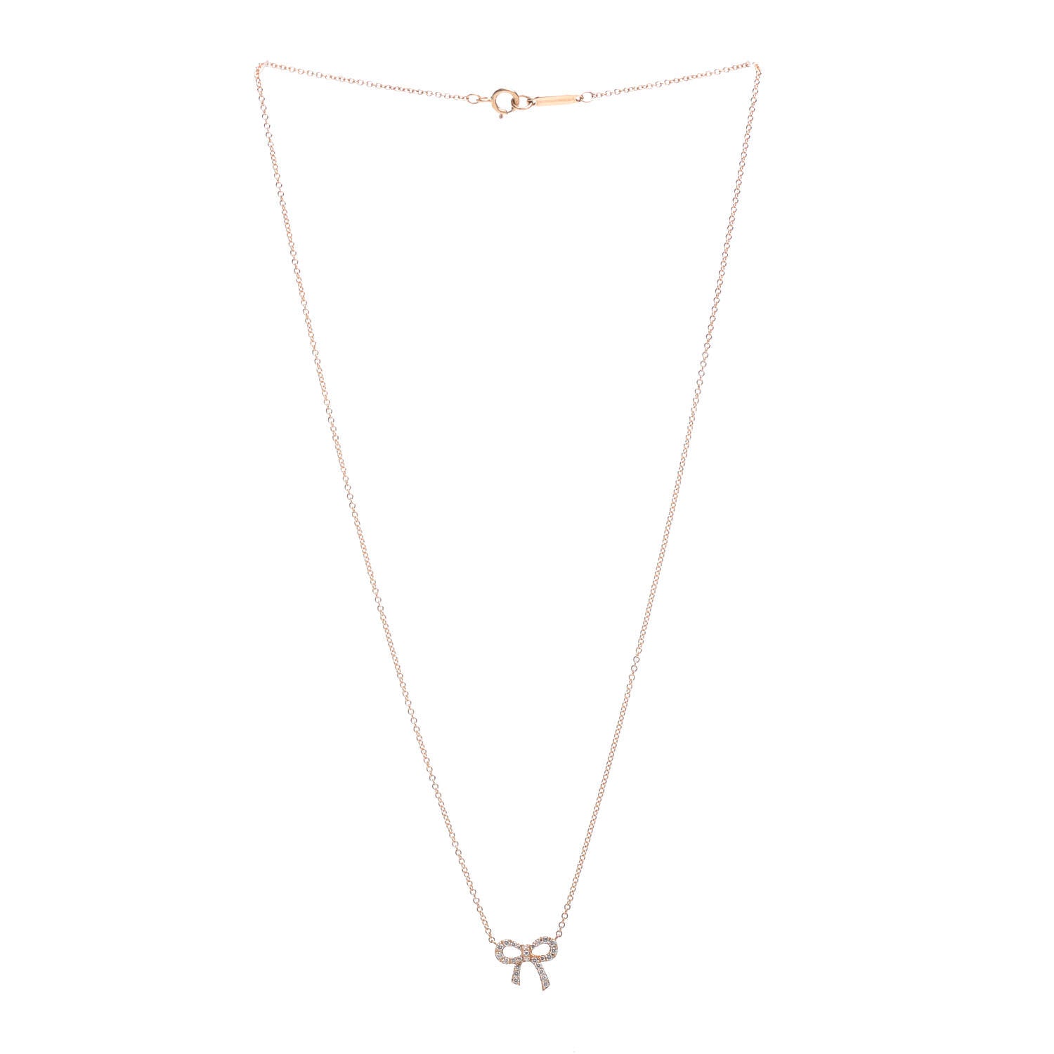 Tiffany 18K Rose Gold Diamond Mini Bow Pendant Necklace 3 of 5