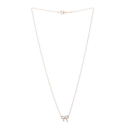 Tiffany 18K Rose Gold Diamond Mini Bow Pendant Necklace 3 of 5