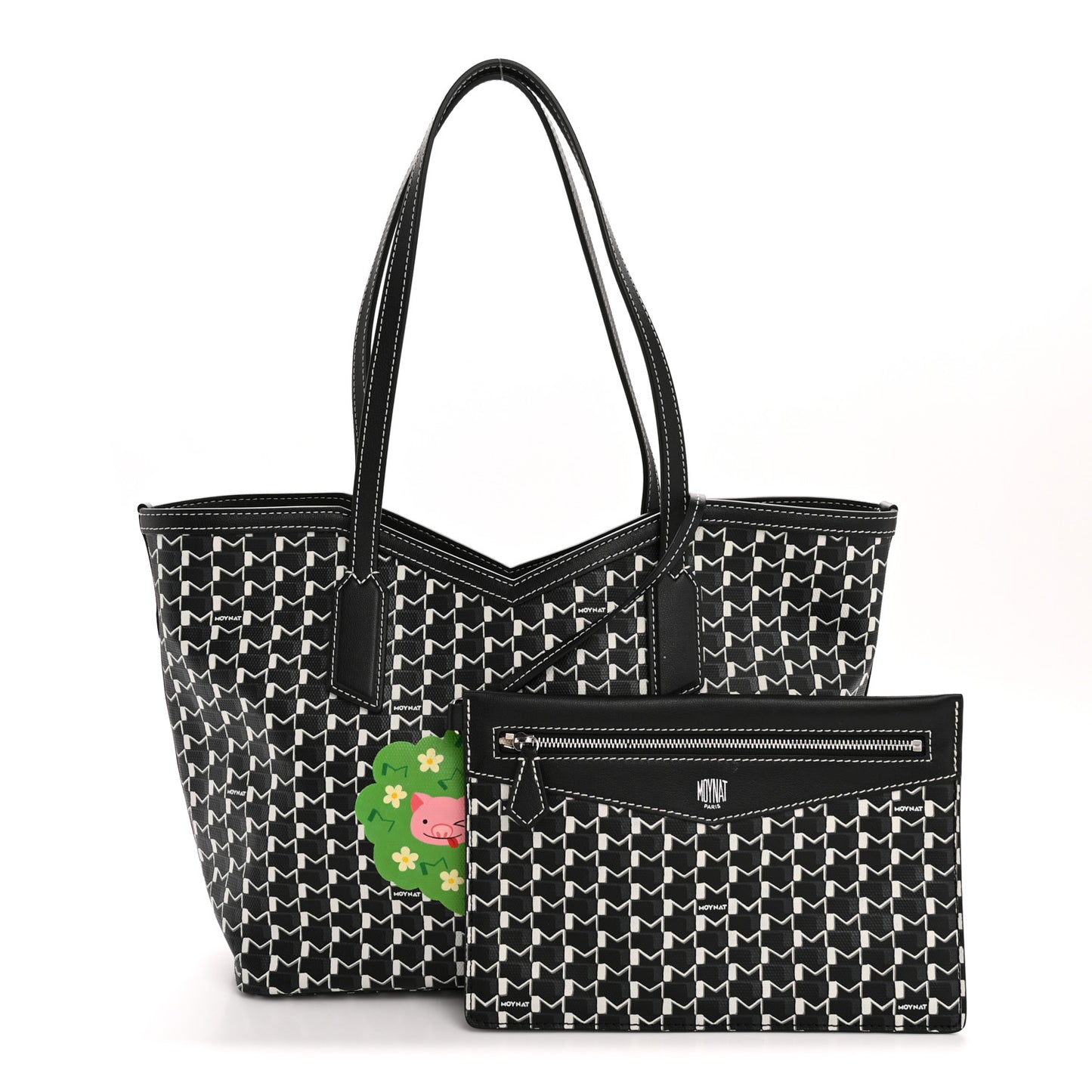 Calfskin Canvas M Tote PM Black White