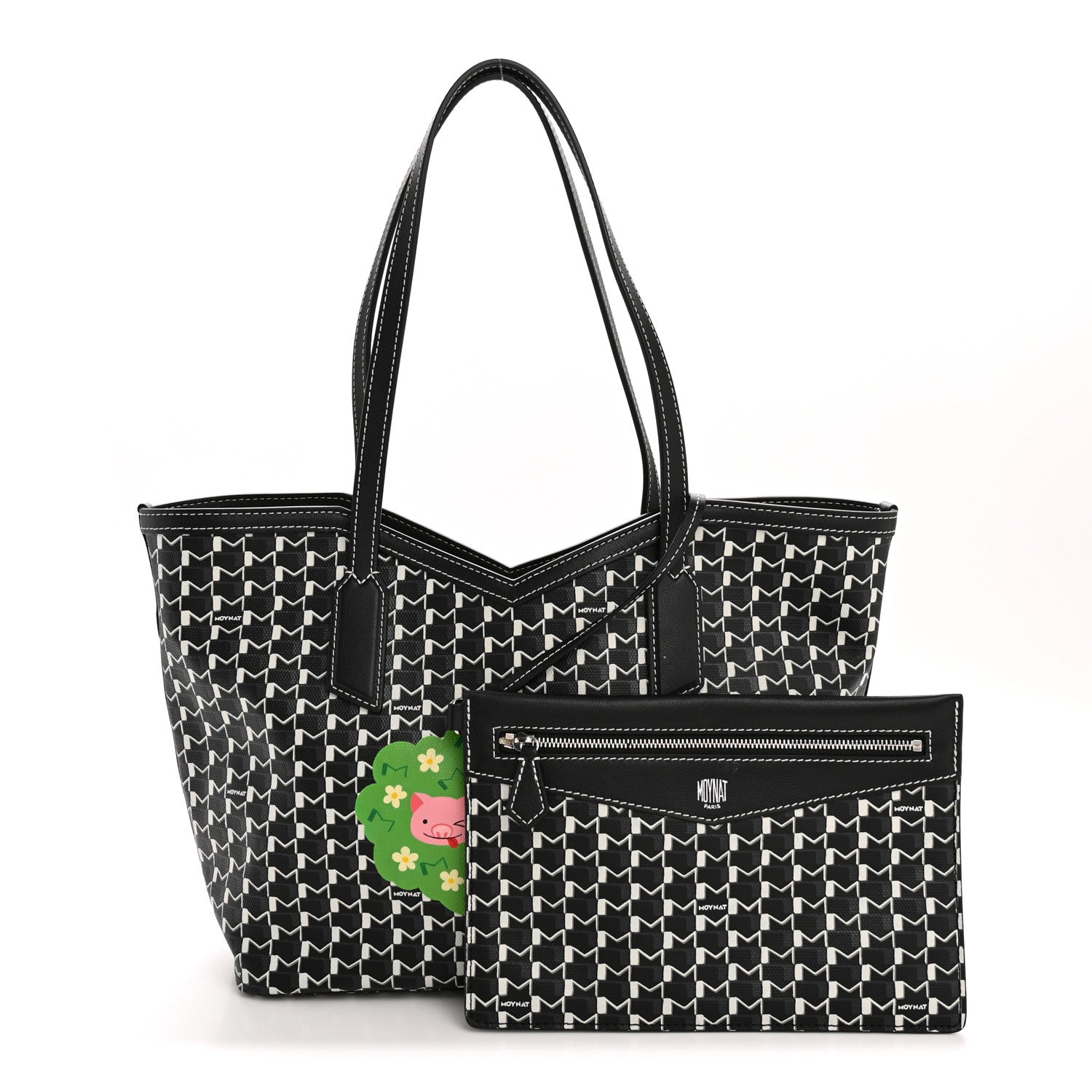 Moynat Calfskin Canvas M Tote PM Black White 3 of 12