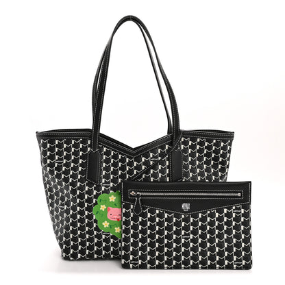Moynat Calfskin Canvas M Tote PM Black White 3 of 12