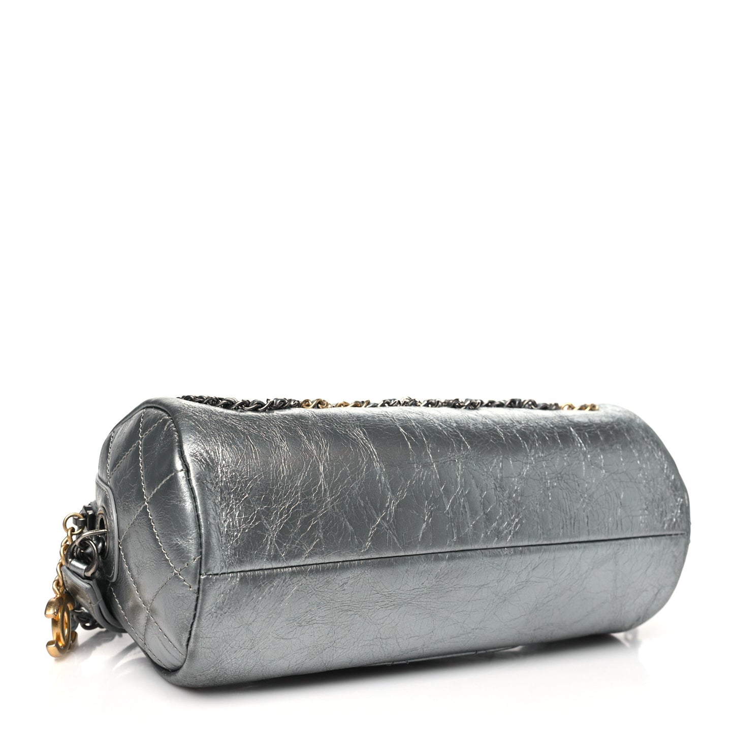 Metallic Crumpled Calfskin Chain 20s Signature Bowling Bag Silver