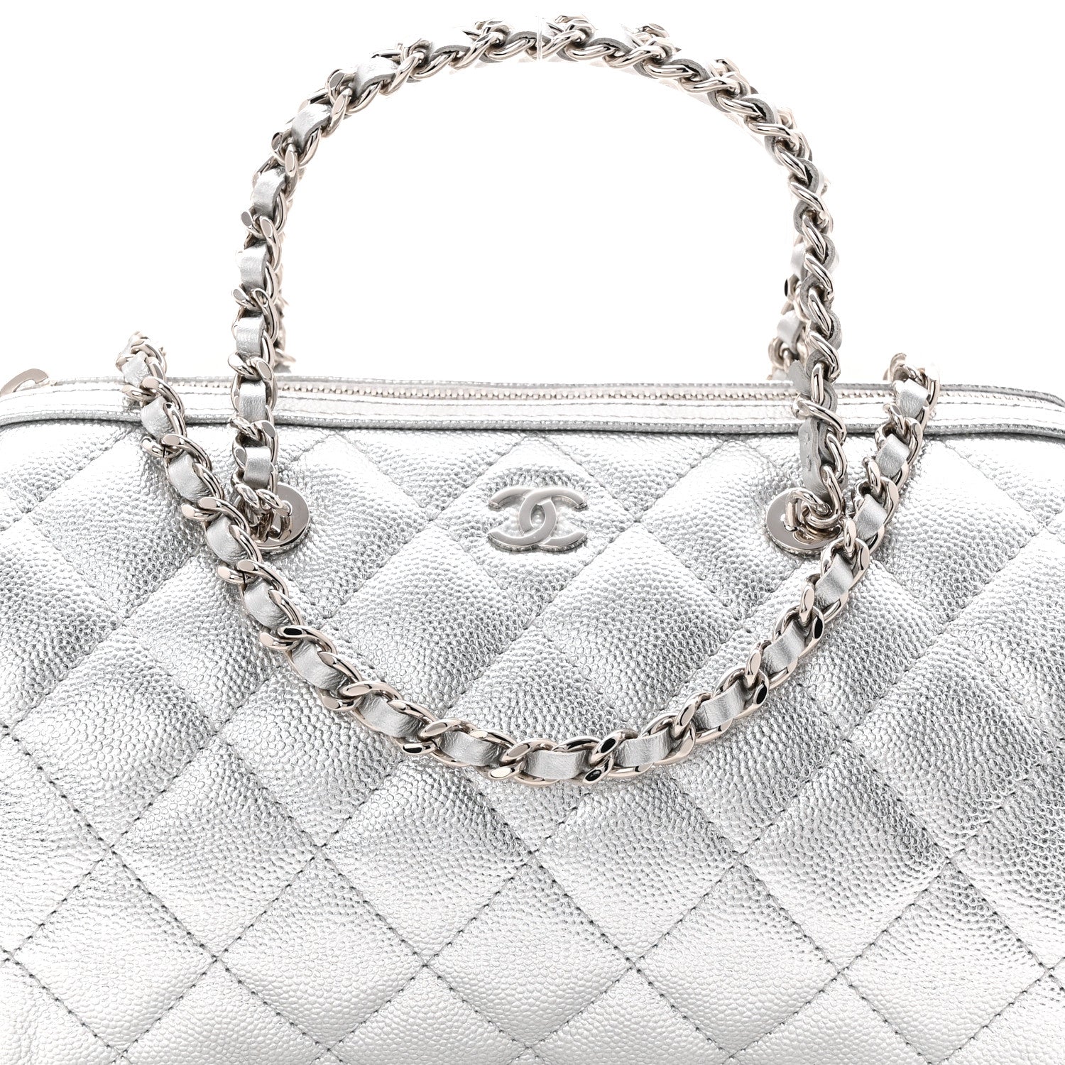 Chanel Metallic Caviar Quilted Barrel Clutch With Chain Silver 8 of 11